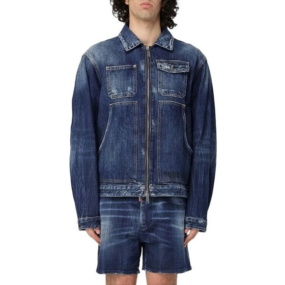 Dsquared2 Distressed Denim Jacket With Classic Collar - NWT